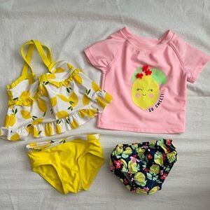 Adorable 4-Piece Baby Girl "So Sweet" Lemon & Reusable Swim Diaper Set! 🍋✨ 3-6M